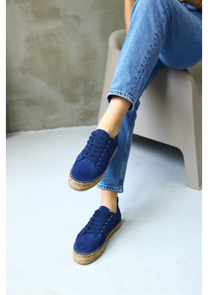 Daria Kot Mavi Süet Bağcıklı Kadın Espadril Ayakkabı