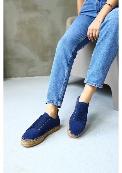 Daria Kot Mavi Süet Bağcıklı Kadın Espadril Ayakkabı fırsatları
