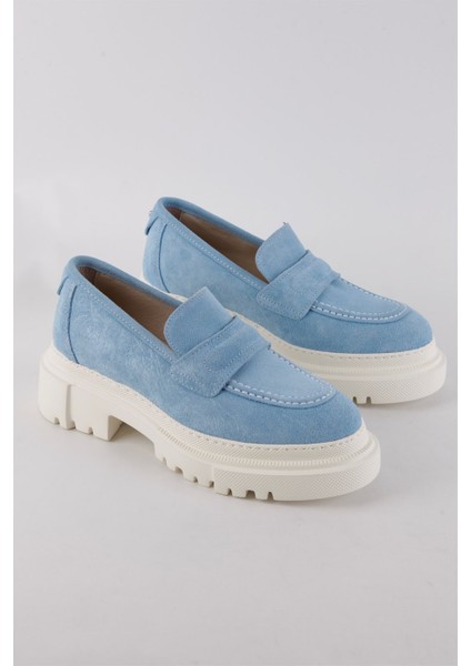 Matilda Mavi Süet Deri Kadın Loafer