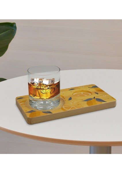 Kişiye Özel Limon Tasarımlı Doğal Ahşap Tabaklı Viski Bardağı Sunum Seti Model 2 fırsatları