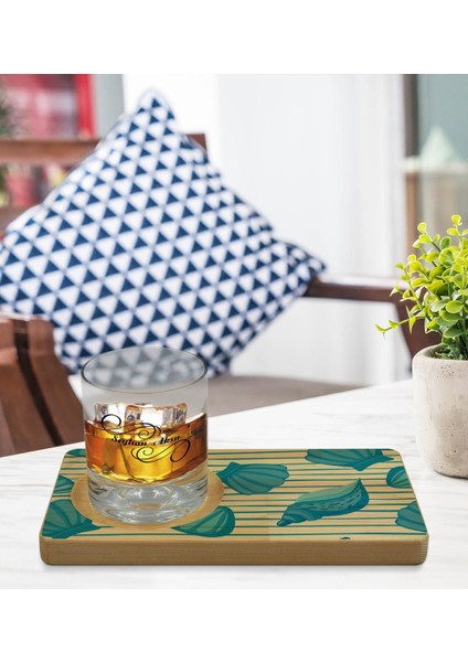 Kişiye Özel Deniz Kabukları Tasarımlı Doğal Ahşap Tabaklı Viski Bardağı Sunum Seti Model 2 modelleri