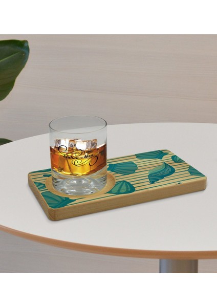 Kişiye Özel Deniz Kabukları Tasarımlı Doğal Ahşap Tabaklı Viski Bardağı Sunum Seti Model 2 fırsatları