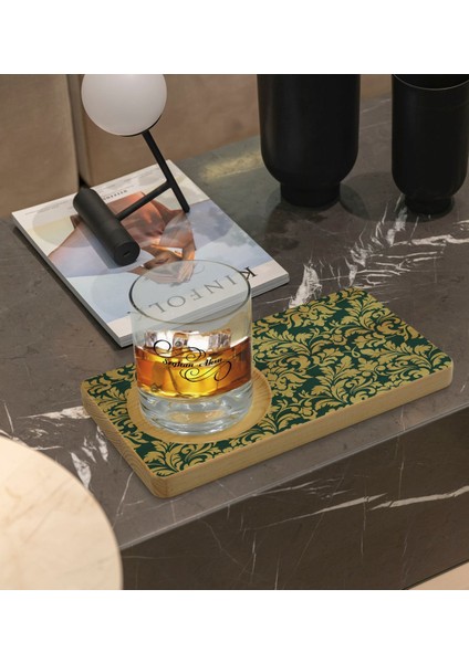 Kişiye Özel Retro Motif Tasarımlı Doğal Ahşap Tabaklı Viski Bardağı Sunum Seti Model 8 fiyatları