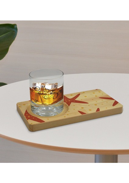 Kişiye Özel Deniz Yıldızı Tasarımlı Doğal Ahşap Tabaklı Viski Bardağı Sunum Seti Model 1 fırsatları