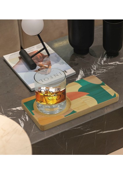 Kişiye Özel Modern Art Tasarımlı Doğal Ahşap Tabaklı Viski Bardağı Sunum Seti Model 9 fiyatları