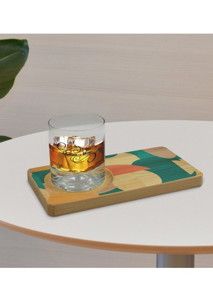 Kişiye Özel Modern Art Tasarımlı Doğal Ahşap Tabaklı Viski Bardağı Sunum Seti Model 9 fırsatları