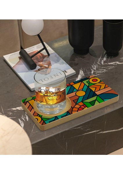 Kişiye Özel Modern Art Tasarımlı Doğal Ahşap Tabaklı Viski Bardağı Sunum Seti Model 15 fiyatları