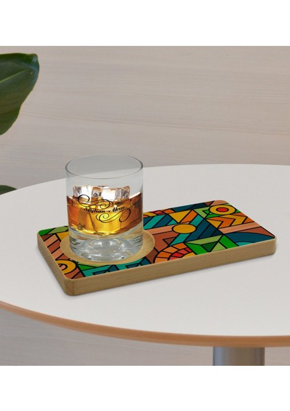 Kişiye Özel Modern Art Tasarımlı Doğal Ahşap Tabaklı Viski Bardağı Sunum Seti Model 15 fırsatları
