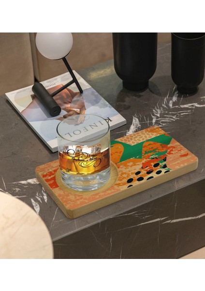 Kişiye Özel Modern Art Tasarımlı Doğal Ahşap Tabaklı Viski Bardağı Sunum Seti Model 1 fiyatları