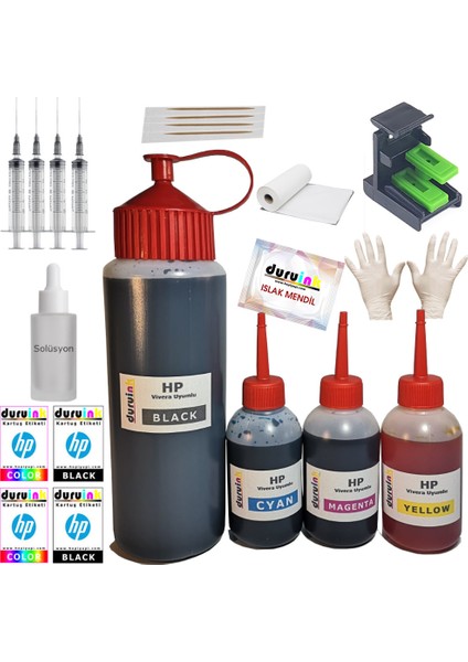 Hp 1515 1516 2545 (650) Kartuş Dolum Seti 500ML SİYAH+3X100ML Renkli Mürekkep