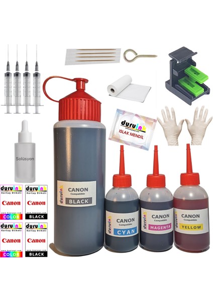 Canon MG3500 MG3550 MG3600 (Pg 540 cl 541) Kartuş Dolum Seti 500ML SİYAH+3X100ML Renkli Mürekkep