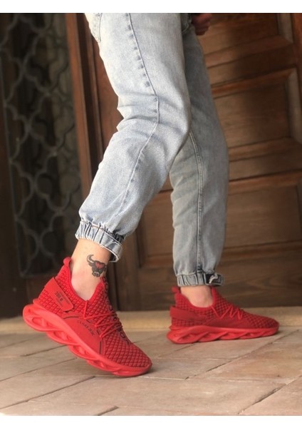 350 Yüksek Taban Tarz Sneakers Cırt Detaylı Kırmızı Erkek Spor Ayakkabısı