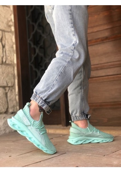 XON1350 Yüksek Taban Tarz Sneakers Cırt Detaylı Mint Yeşili Erkek Spor Ayakkabısı