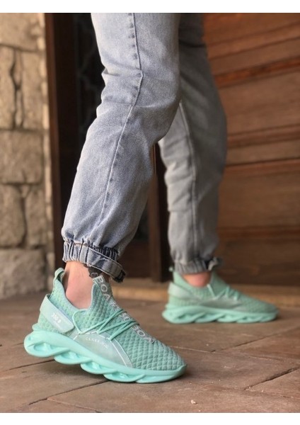 XON1350 Yüksek Taban Tarz Sneakers Cırt Detaylı Mint Yeşili Erkek Spor Ayakkabısı modelleri