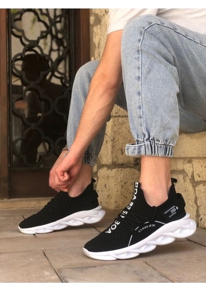 350 Yüksek Taban Tarz Sneakers Cırt Detaylı Siyah Beyaz Tabanlı Erkek Spor Ayakkabısı modelleri