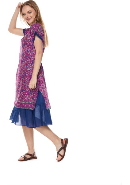 Şile Bezi Çiçek Desenli Pembe Midi ELBISE-6104 fiyatları