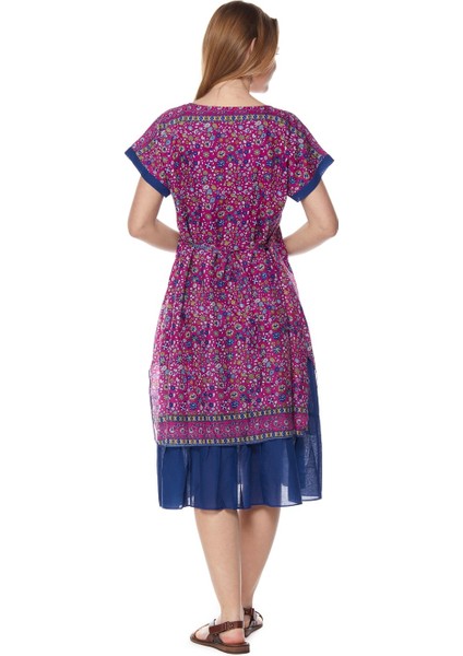 Şile Bezi Çiçek Desenli Pembe Midi ELBISE-6104 fırsatları