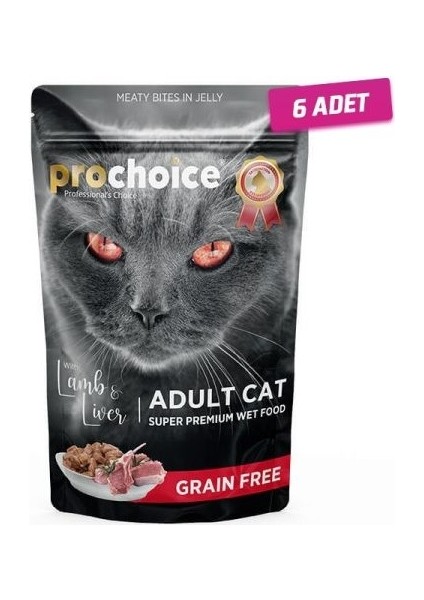 6 Adet - Prochoice Tahılsız Kuzu ve Ciğerli Yetişkin Kedi Konservesi 85 gr