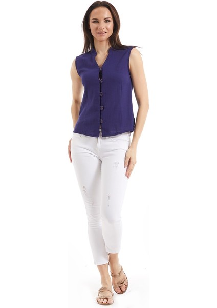 Şile Bezi Mor Düğmeli Bluz fiyatları