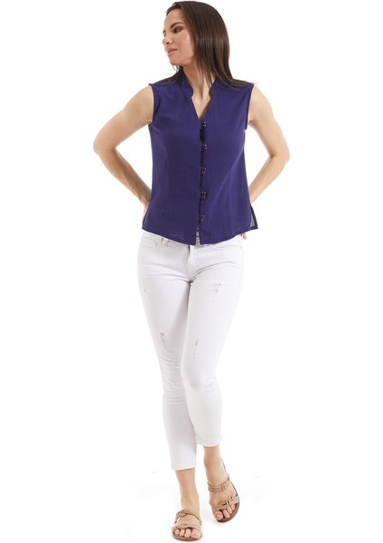 Şile Bezi Mor Düğmeli Bluz fırsatları