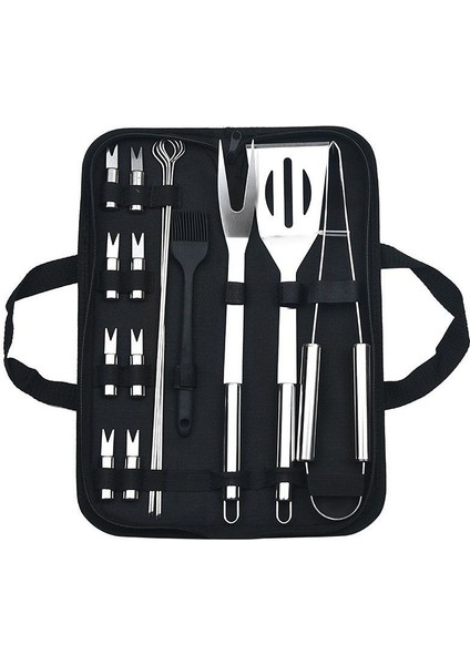 Paslanmaz Çelik Izgara Seti Barbekü Kombinasyonu Aracı Açık Izgara Seti Izgara Seti Bez Çanta Küçük Tüp Kolu 16 Parçalı Set (Yurt Dışından)