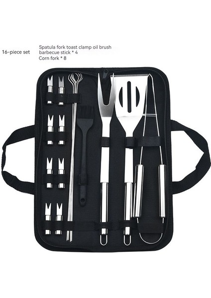 Paslanmaz Çelik Izgara Seti Barbekü Kombinasyonu Aracı Açık Izgara Seti Izgara Seti Bez Çanta Küçük Tüp Kolu 16 Parçalı Set (Yurt Dışından) modelleri