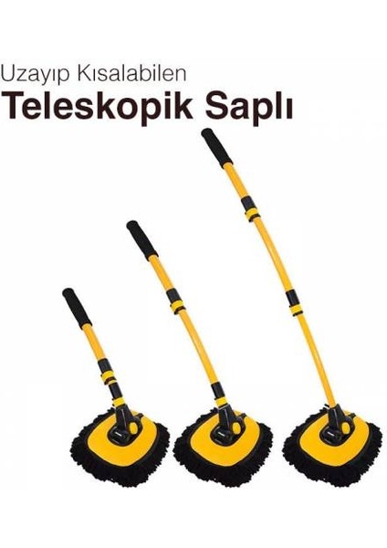 Polham Teleskopik Saplı Ayarlanabilir Kuru Islak Araç Yıkama Fırçası Oto Yıkama Paspası Yumuşak Bez