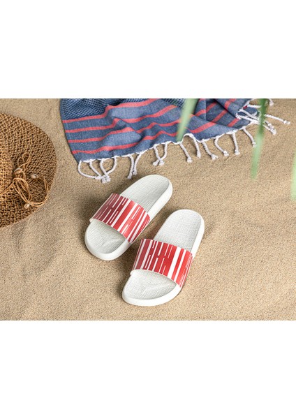 Marine Stripe Kadın Plaj Terlığı 38 Kırmızı