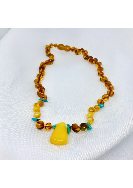 Parçalı Kehribar Unisex Bebek Çocuk Kolye