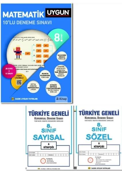 Sadık Uygun Yayınları 8. Sınıf Matematik 10'lu LGS Deneme Sınavı +Kurumsal Deneme Sınavı