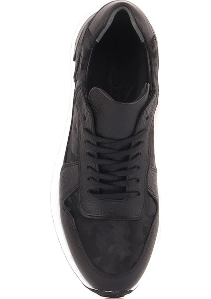 Siyah Deri Kamuflaj Detaylı Bağcıklı Erkek Sneaker indirimleri