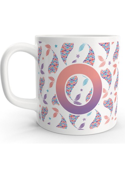 O Harfi Deniz Kızı Mermaid Renkli Tasarım Harfli Kupa Bardak