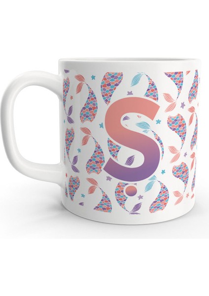 Ş Harfi Deniz Kızı Mermaid Renkli Tasarım Harfli Kupa Bardak