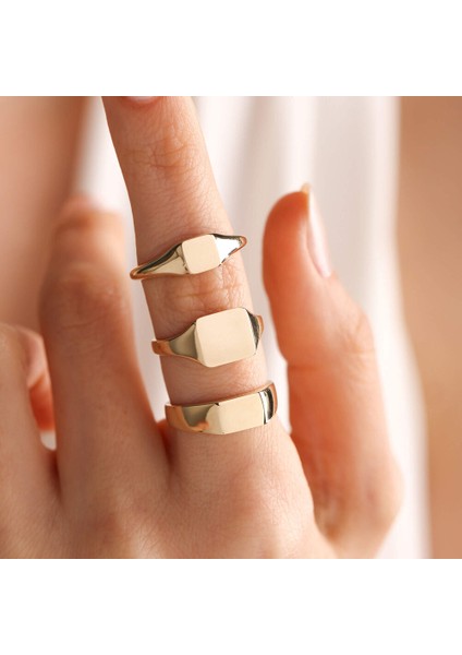 14K Altın Şövalye Yüzük (Kişiselleştir) Kare 0,9 cm