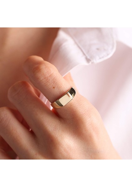 14K Altın Şövalye Yüzük (Kişiselleştir) Dikdörtgen 0,6 cm
