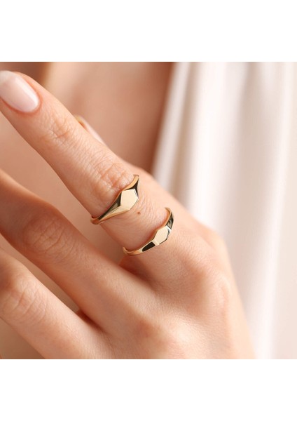14K Altın Şövalye Yüzük (Kişiselleştir) Beşgen 0,4 cm
