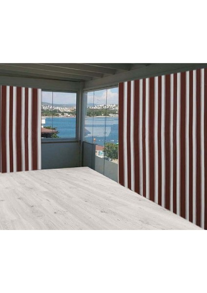 Balkon Perdesi Kahverengi Kalın Çizgili 750X250