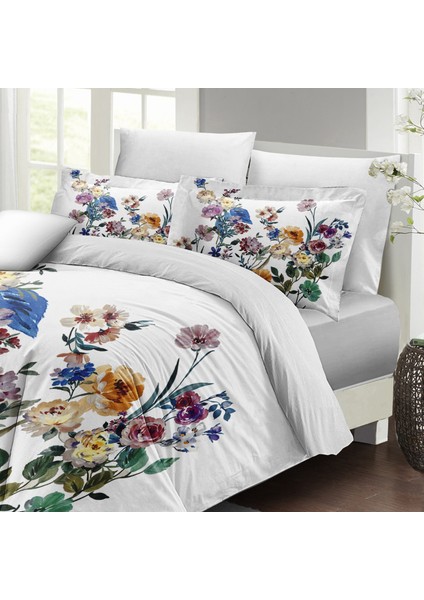 Flower Mix Çift Kişilik Nevresim Takımı 3D Pamuk Saten