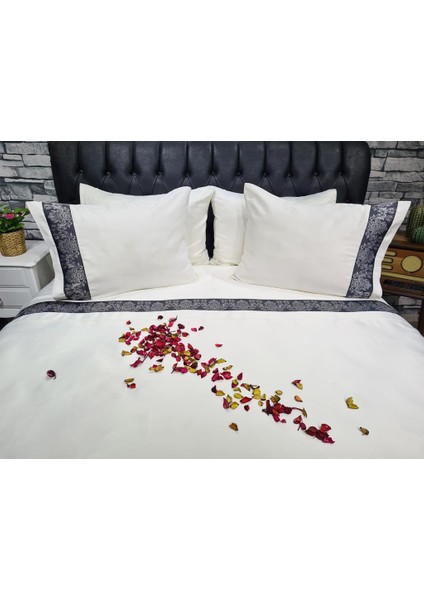 Thena Pamuk Saten Nevresim Takımı Krem Antrasit