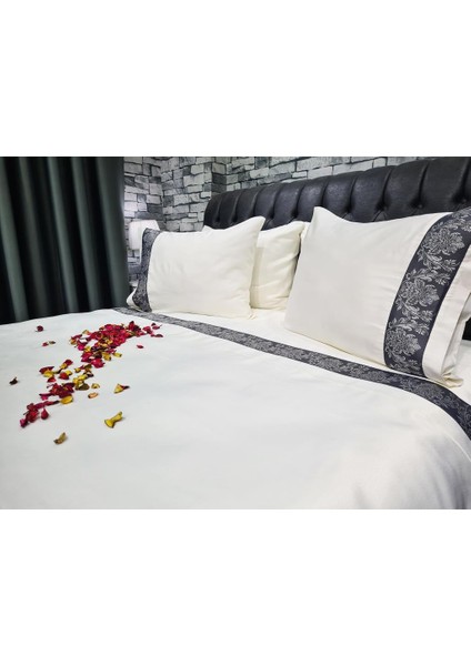 Thena Pamuk Saten Nevresim Takımı Krem Antrasit modelleri