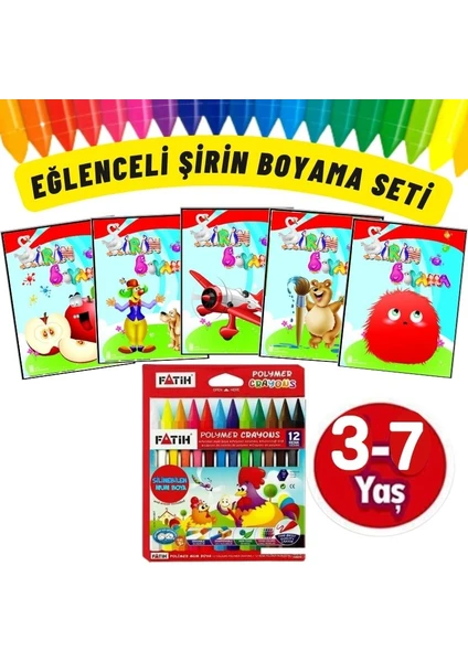 Ata Şirin Boyama Kitabı Seti 5 Li + Fatih 12 Renk Kuru Boya