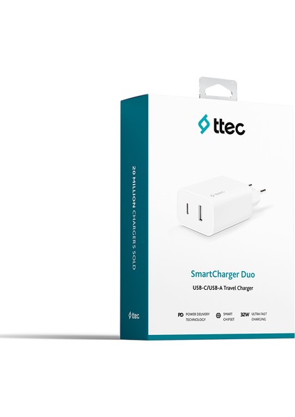 32W Smartcharger Duo Usb-C+Usb-A Seyahat Şarj Aleti