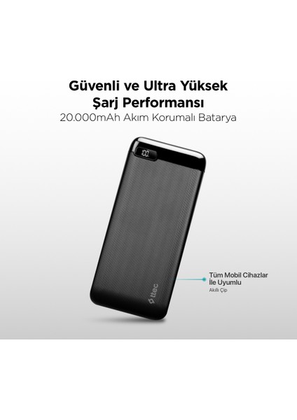 Powerslim LCD Pd 20.000 Mah Powerbank / Taşınabilir Şarj Aleti Usb-C Giriş/çıkış 2BB186S