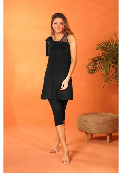 Rivamera Siyah Kadın File Detaylı Tasarım Yarı Kapalı Mayo M2205