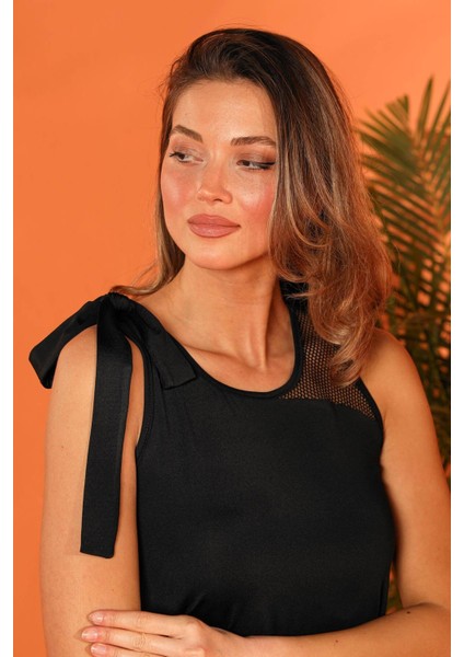 Rivamera Siyah Kadın File Detaylı Tasarım Yarı Kapalı Mayo M2205 fırsatları