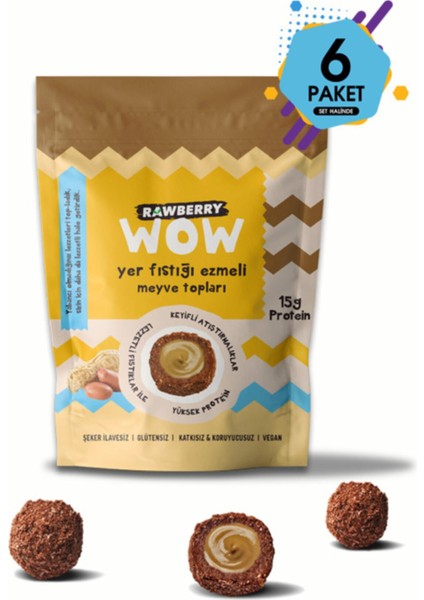 Wow - Yer Fıstığı Dolgulu Protein Topu Şeker Ilavesiz Sağlıklı Atıştırmalık 90GR x 6 Paket