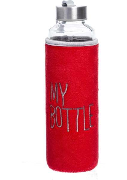 My Bottle Peluşlu Cam Matara 470 ml Kırmızı