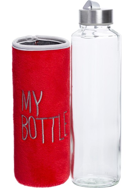 My Bottle Peluşlu Cam Matara 470 ml Kırmızı