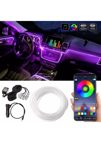 Araç Içi App Kontrollü Rgb Atmosfer Ambiyans LED Neon Lamba 5 Parça 6 Metre