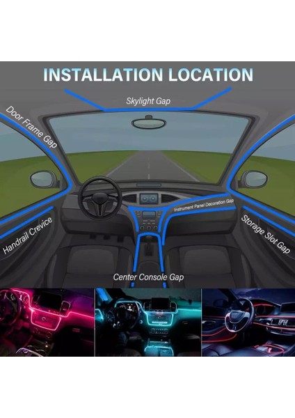 Araç Içi App Kontrollü Rgb Atmosfer Ambiyans LED Neon Lamba 5 Parça 6 Metre fiyatları